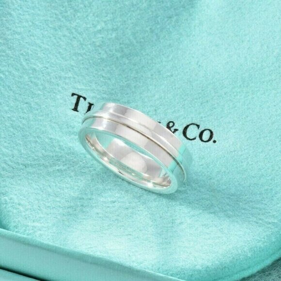 Rare, Retired, New!! Tiffany & Co Sterling Silver T Square 6mm Wide Band Size 5 - Picture 6 of 6